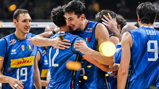 The Italian National Volleyball Team celebrating a World Championship victory