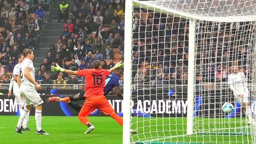 Inter Milan`s Ange-Yoan Bonny scores goal 2-0 during the Serie A soccer match between Inter and Cremonese at the San Siro Stadium in Milan