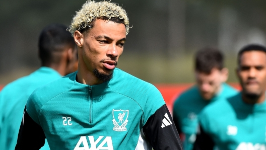 Liverpool's French striker #22 Hugo Ekitike attends a team training session at their training ground in Kirkby, Liverpool, north-west England on April 13, 2026, on the eve of their UEFA Champions League, quarter final second leg football match against Paris Saint-Germain. (Photo by PETER POWELL / AFP)