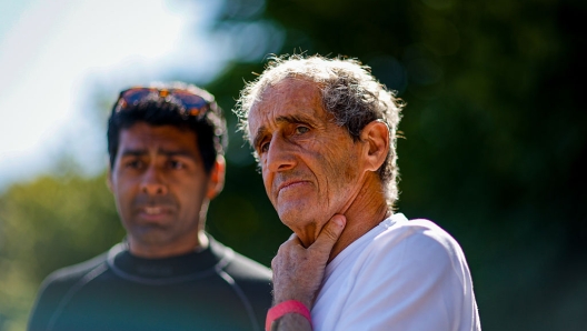 CHICHESTER, ENGLAND - JULY 13: Karun Chandhok and Alain Prost during the Goodwood Festival of Speed at Goodwood on July 13, 2025 in Chichester, England. (Photo by Bob McCaffrey/Getty Images)
