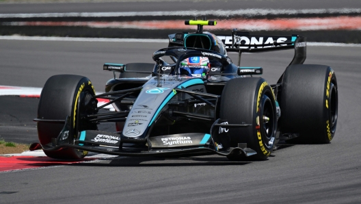 Mercedes' Italian driver Kimi Antonelli drives during the Formula One British Grand Prix at the Silverstone motor racing circuit in Silverstone, central England, on July 5, 2026. (Photo by Andrej ISAKOVIC / AFP)