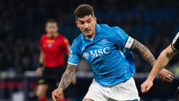 NAPLES, ITALY - 09 FEBRUARY: SSC Napoli player Giovanni Di Lorenzo in action during the Serie A match between SSC Napoli and Udinese at Diego Armando Maradona Stadium on February 09, 2025 in Napoli, Italy. (Photo by SSC Napoli/Getty Images)