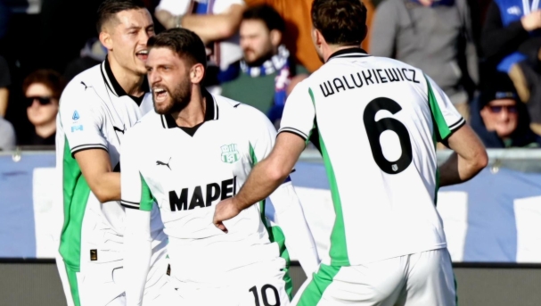 Sassuolo's Domenico Berardi celebrates after goal 0-2 during the Italian Serie A soccer match Pisa SC vs Sassuolo at Arena Garibaldi stadium in Pisa, Italy, 31 January 2026. ANSA/ENRICO MATTIA DEL PUNTA