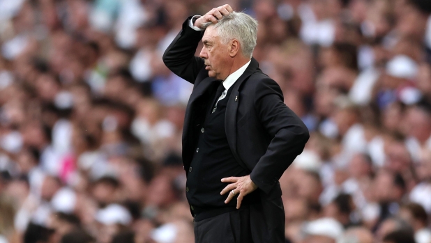 MADRID, SPAIN - JUNE 04: Carlo Ancelotti, Head Coach of Real Madrid, reacts during the LaLiga Santander match between Real Madrid CF and Athletic Club at Estadio Santiago Bernabeu on June 04, 2023 in Madrid, Spain. (Photo by Florencia Tan Jun/Getty Images)