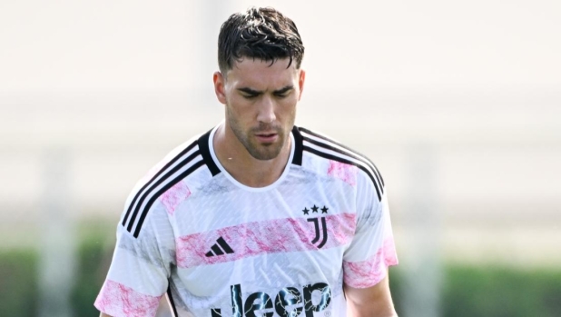 TURIN, ITALY - JULY 15: Dusan Vlahovic of Juventus during a training session at JTC on July 15, 2023 in Turin, Italy. (Photo by Daniele Badolato - Juventus FC/Juventus FC via Getty Images)