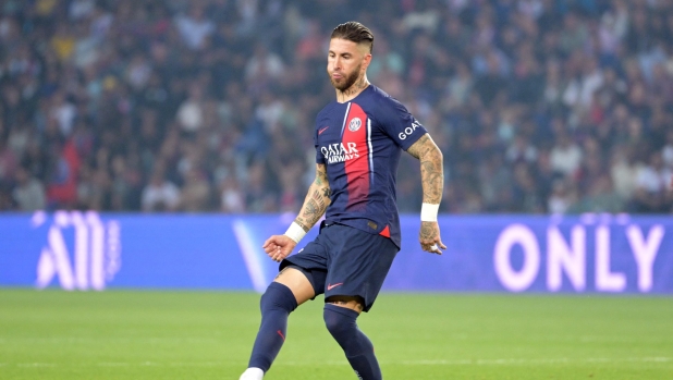 Paris Saint-Germain's Spanish defender Sergio Ramos passes the ball during the French L1 football match between Paris Saint-Germain (PSG) and Clermont Foot 63 at the Parc des Princes Stadium in Paris on June 3, 2023. (Photo by Alain JOCARD / AFP)