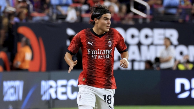 LAS VEGAS, NEVADA - AUGUST 01: Luka Romero of AC Milan in action during the Pre-Season Friendly match between AC Milan and FC Barcelona at Allegiant Stadium on August 01, 2023 in Las Vegas, Nevada. (Photo by Giuseppe Cottini/AC Milan via Getty Images)