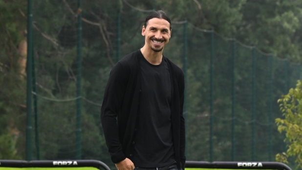 CAIRATE, ITALY - SEPTEMBER 18: Zlatan Ibrahimovic attends an AC Milan training session at Milanello on September 18, 2023 in Cairate, Italy. (Photo by Claudio Villa/AC Milan via Getty Images)