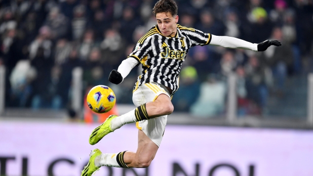 TURIN, ITALY - JANUARY 11: Kenan Yildiz of Juventus scores his team's fourth goal during the Coppa Italia quarter final match between Juventus FC and Frosinone Calcio at Allianz Stadium on January 11, 2024 in Turin, Italy. (Photo by Valerio Pennicino/Getty Images)