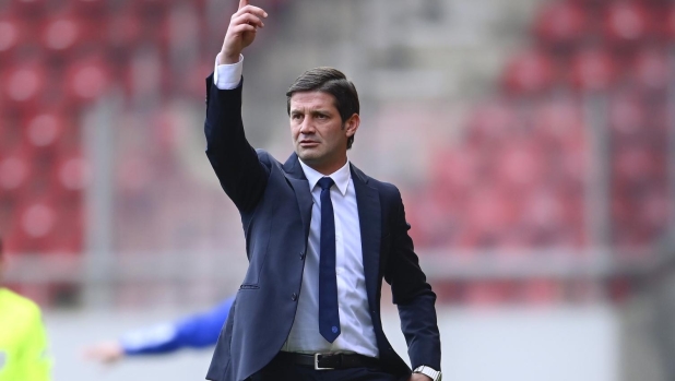 PIRAEUS, GREECE - FEBRUARY 07: Head Coach Cristian Chivu of FC Internazionale U19 looks on during the UEFA Youth League Play-offs match between Olympiacos U19 and FC Internazionale U19 at Karaiskakis Stadium on February 07, 2024 in Piraeus, Greece. (Photo by Mattia Pistoia - Inter/Inter via Getty Images)