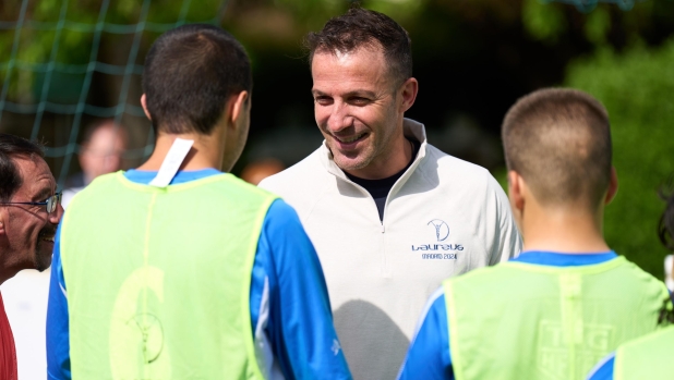 MADRID, SPAIN - APRIL 20: Alessandro Del Piero interacts with youths during Sport for Good Programme visit to A la Par Foundation ahead of the Laureus World Sport Awards Madrid 2024 on April 20, 2024 in Madrid, Spain. (Photo by Angel Martinez/Getty Images for Laureus)