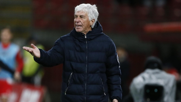 Atalanta's Gian Piero Gasperini during the Serie A soccer match between Monza and Atalanta  at the  Stadio U-Pouwer in Monza Sunday, April 21 , 2024. Sport - Soccer . (Alberto Mariani/LaPresse)