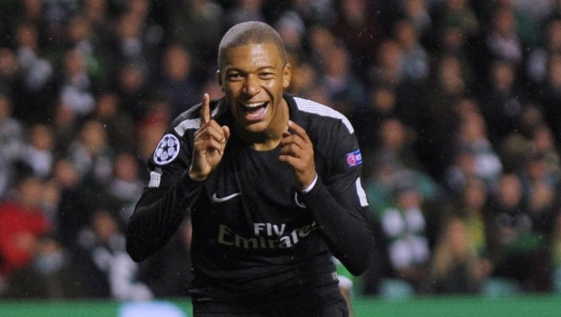 (FILES) Paris Saint-Germain's French striker Kylian Mbappe celebrates after scoring their second goal during the UEFA Champions League Group B football match between Celtic and Paris Saint-Germain (PSG) at Celtic Park in Glasgow, on September 12, 2017. Kylian Mbappe confirmed on May 10, 2024, that he will leave French champions Paris Saint-Germain at the end of the season. "I wanted to announce to you all that it's my last year at Paris Saint-Germain. I will not extend and the adventure will come to an end in a few weeks," Mbappe said in a video posted on social media. (Photo by Andy BUCHANAN / AFP)