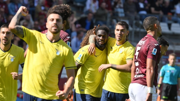 Lazio's Boulaye Dia  jubilates after scoring the gol (0-2) during the italian Serie A soccer match Torino  FC vs SS Lazio at the Olimpico Grande Torino Stadium in Turin, Italy, 29 September 2024 ANSA/ALESSANDRO DI MARCO