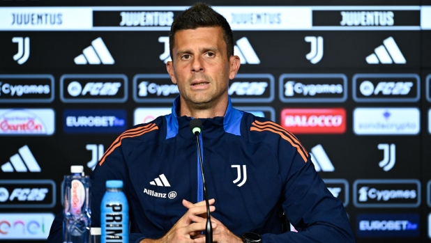 TURIN, ITALY - AUGUST 18: Juventus head coach Thiago Motta conducts a press conference at Allianz Stadium on August 18, 2024 in Turin, Italy.  (Photo by Daniele Badolato - Juventus FC/Juventus FC via Getty Images)