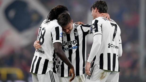 Moise Kean, Paulo Dybala e Dusan Vlahovic contro il Genoa. Getty