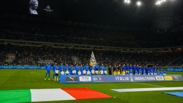Team of Italy and Team of England during Italy against England, Nations League, at Giuseppe Meazza Stadium on September 23, 2022. (Photo by Alessio Morgese/NurPhoto) (Photo by Alessio Morgese / NurPhoto / NurPhoto via AFP)