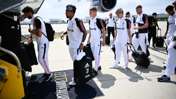 TURIN, ITALY - JULY 21: Juventus players during the team travel to San Francisco on July 21, 2023 in Turin, Italy. (Photo by Daniele Badolato - Juventus FC/Juventus FC via Getty Images)