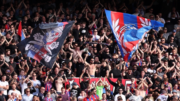 LONDON, ENGLAND - MAY 28: A view of the Crystal Palace 'Ultras' fans during the Premier League match between Crystal Palace and Nottingham Forest at Selhurst Park on May 28, 2023 in London, England. (Photo by Richard Heathcote/Getty Images)