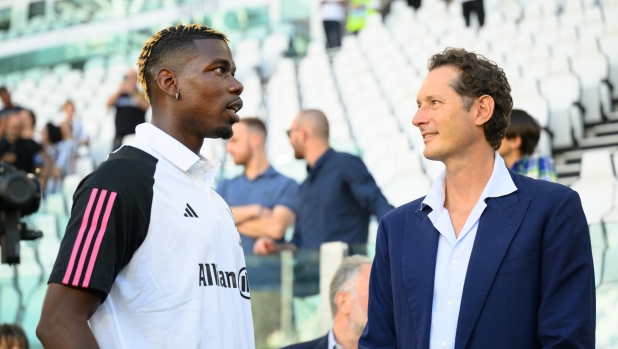 TURIN, ITALY - AUGUST 9: Paul Pogba, John Elkann of Juventus during the friendly match between Juventus A and Juventus B at Allianz Stadium on August 9, 2023 in Turin, Italy. (Photo by Daniele Badolato - Juventus FC/Juventus FC via Getty Images)