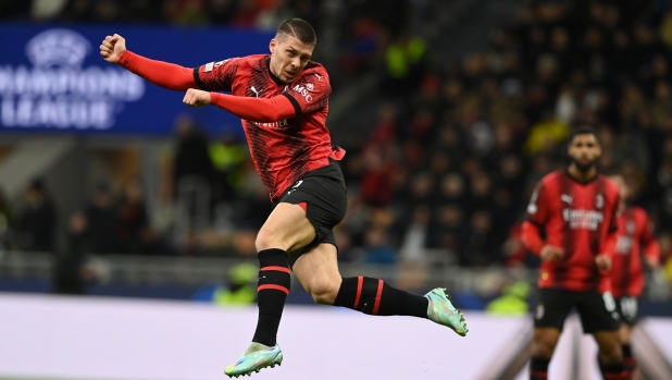 MILAN, ITALY - NOVEMBER 28:  Luka Jovic of AC Milan in action during the UEFA Champions League match between AC Milan and Borussia Dortmund at Stadio Giuseppe Meazza on November 28, 2023 in Milan, Italy. (Photo by Claudio Villa/AC Milan via Getty Images)