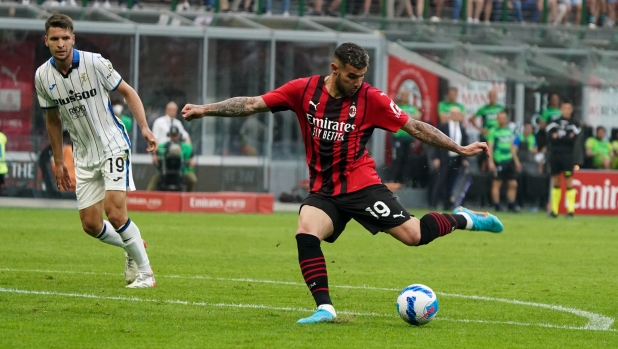 Theo Hernandez of AC Milan score goal during the Italian championship Serie A football match between AC Milan and Atalanta BC on May 15, 2022 at Giuseppe Meazza stadium in Milan, Italy - Photo Morgese-Rossini / DPPI (Photo by ALESSIO MORGESE / Alessio Morgese / DPPI via AFP)