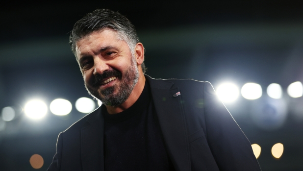 BRIGHTON, ENGLAND - DECEMBER 14: Gennaro Gattuso, Head Coach of Marseille, looks on prior to the UEFA Europa League match between Brighton & Hove Albion v Olympique de Marseille at American Express Community Stadium on December 14, 2023 in Brighton, England. (Photo by Bryn Lennon/Getty Images)