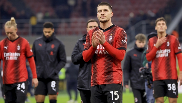 MILAN, ITALY - JANUARY 10: Luka Jovic of AC Milan shows his dejection at end of the Coppa Italia match between AC Milan and Atalanta BC on January 10, 2024 in Milan, Italy. (Photo by Giuseppe Cottini/AC Milan via Getty Images)