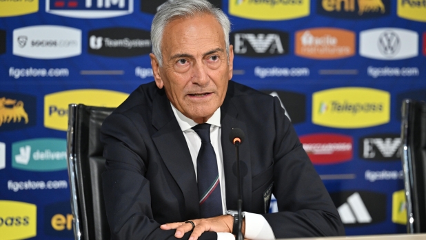 President of the Italian Football Federation (FIGC) Gabriele Gravina attends a press conference at the Coverciano traning centre near Florence, Florence, Italy, 04 September 2023 ANSA/CLAUDIO GIOVANNINI