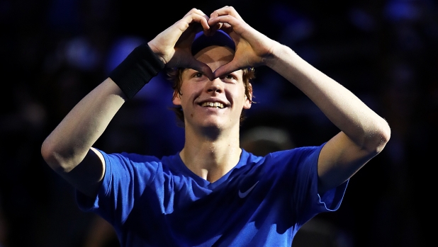 MILAN, ITALY - NOVEMBER 08:  Jannik Sinner of Italy celebrates defeating Miomir Kecmanovic of Serbia in the semi finals during Day Four of the Next Gen ATP Finals at Allianz Cloud on November 08, 2019 in Milan, Italy. (Photo by Julian Finney/Getty Images)