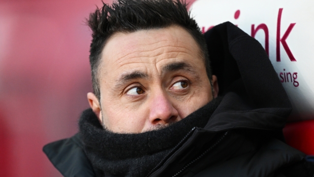 STOKE ON TRENT, ENGLAND - JANUARY 06: Roberto De Zerbi, Manager of Brighton & Hove Albion, looks on during the Emirates FA Cup Third Round match between Stoke City and Brighton and Hove Albion at Bet365 Stadium on January 06, 2024 in Stoke on Trent, England. (Photo by Gareth Copley/Getty Images)
