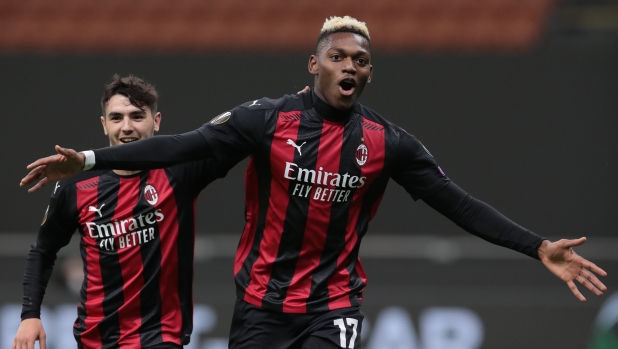 MILAN, ITALY - OCTOBER 29:  Rafael Leao of AC Milan celebrates after scoring the second goal of his team during the UEFA Europa League Group H stage match between AC Milan and AC Sparta Praha at San Siro Stadium on October 29, 2020 in Milan, Italy. (Photo by Emilio Andreoli/Getty Images)