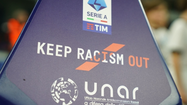 UNAR Keep Racism Out during the Serie A soccer  match between Inter  and Napoli  at the San Siro Stadium in Milan , north Italy - Sunday , March 17, 2024. Sport - Soccer . (Photo by Spada/LaPresse)