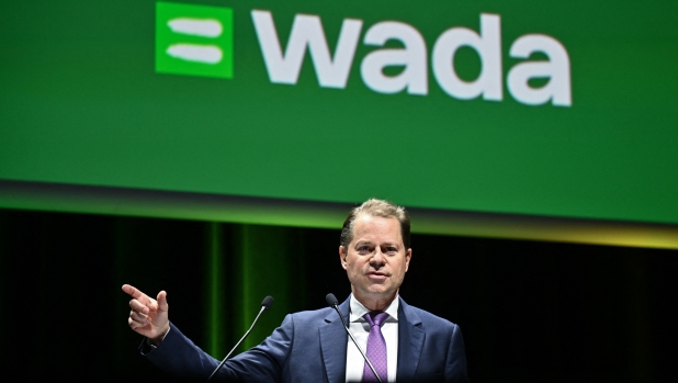 World Anti-Doping Agency (WADA) Swiss Director General Olivier Niggli delivers a speech at the opening of the two-day annual WADA symposium in Lausanne, Switzerland, on March 12, 2024. The annual WADA Symposium brings together practitioners from international federations, national and regional anti-doping organisations and major event organisations with the aim of advancing the global anti-doping program. (Photo by Fabrice COFFRINI / AFP)