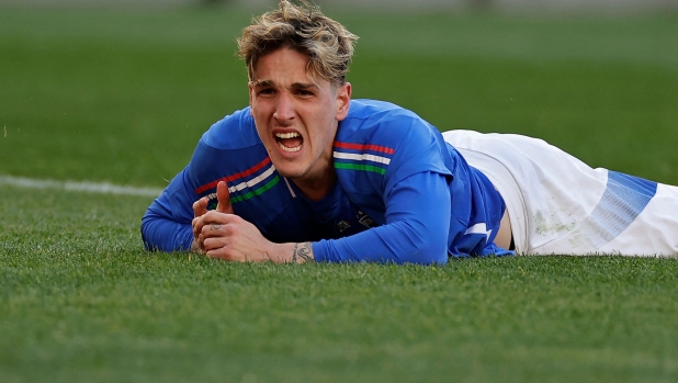 HARRISON, NEW JERSEY - MARCH 24: Nicolo Zaniolo #22 of Italy reacts during the first half of the International Friendly between Ecuador and Italy at Red Bull Arena on March 24, 2024 in Harrison, New Jersey.   Adam Hunger/Getty Images/AFP (Photo by Adam Hunger / GETTY IMAGES NORTH AMERICA / Getty Images via AFP)