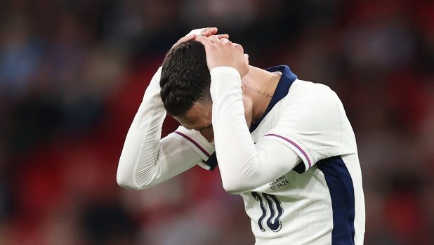 LONDON, ENGLAND - JUNE 07: Phil Foden of England looks dejected after the team's defeat in the international friendly match between England and Iceland at Wembley Stadium on June 07, 2024 in London, England. (Photo by Julian Finney/Getty Images)