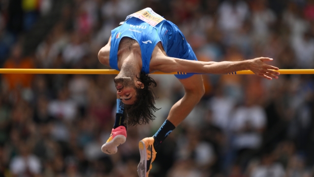 ROME, ITALY - JUNE 09: Gianmarco Tamberi of Team Italy competes in the Men's High Jump Qualification Group A on day three of the 26th European Athletics Championships - Rome 2024 at Stadio Olimpico on June 09, 2024 in Rome, Italy.  (Photo by David Ramos/Getty Images)