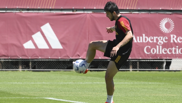 ROME, ITALY - MAY 17: AS Roma player Sardar Azmoun during a training session at Centro Sportivo Fulvio Bernardini on May 17, 2024 in Rome, Italy. (Photo by Luciano Rossi/AS Roma via Getty Images)