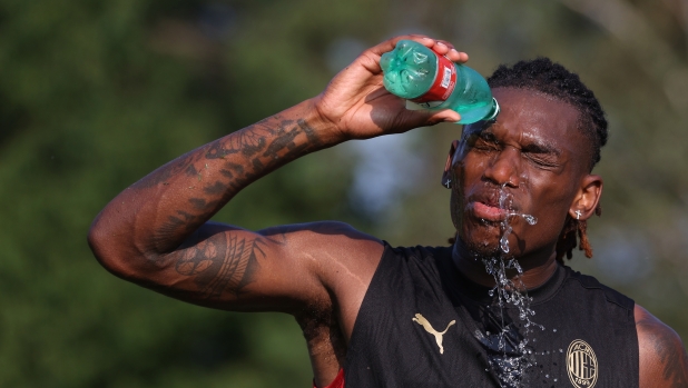 CAIRATE, ITALY - AUGUST 10: Rafael Leao of AC Milan looks on during an AC Milan Training Session at Milanello on August 10, 2024 in Cairate, Italy. (Photo by Giuseppe Cottini/AC Milan via Getty Images)