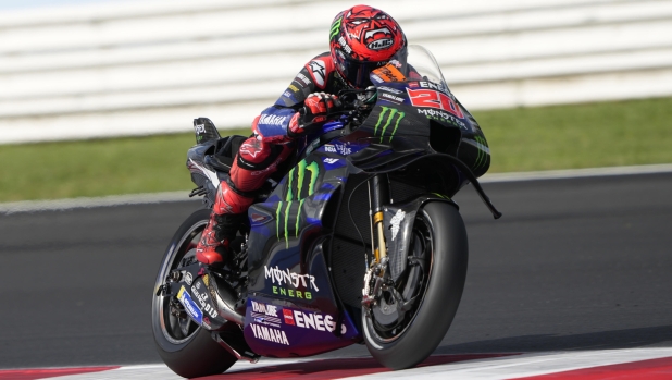 FABIO QUARTARARO of France and Monster Energy Yamaha MotoGP rides on track during free practice of the Pramac MotoGP of Emilia Romagna at Marco Simoncelli Circuit on September 20 2024 in Misano Adriatico, Italy. ANSA/DANILO DI GIOVANNI