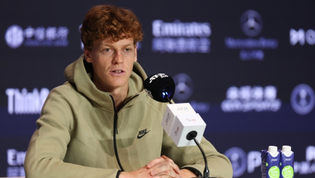 BEIJING, CHINA - SEPTEMBER 24: Jannik Sinner of Italy attends the press conference on day 2 of 2024 China Open at National Tennis Center on September 24, 2024 in Beijing, China. (Photo by Emmanuel Wong/Getty Images)