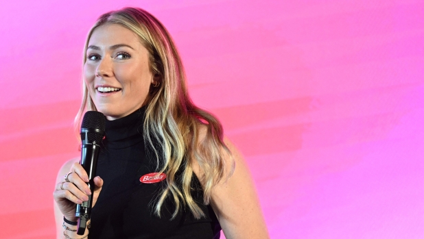 USA's Mikaela Shiffrin speaks at the Atomic Media Day 2024 in Bergheim, Salzburg, Austria on October 10, 2024 ahead of the start of the new Alpine Skiing season. (Photo by BARBARA GINDL / APA / AFP) / Austria OUT