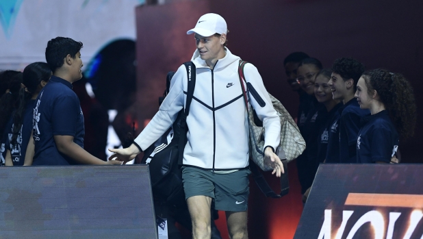 epa11664891 Jannik Sinner of Italy arrives for his match against Novak Djokovic of Serbia at the Six Kings Slam exhibition tennis tournament in Riyadh, Saudi Arabia, 17 October 2024.  EPA/STR