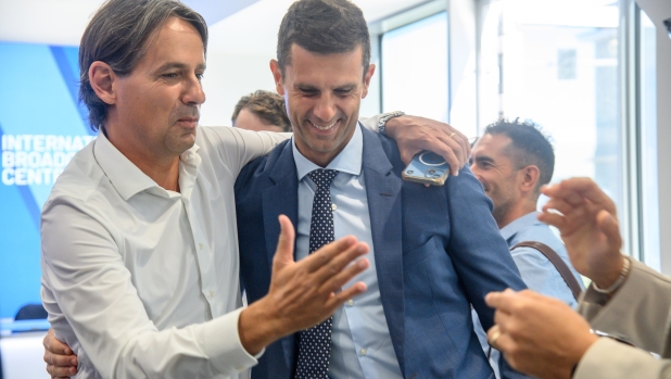 Simone Inzaghi e Thiago Motta partecipano all’Incontro Commissione Arbitri Nazionale e Allenatori di Serie A presso il centro IBC di Lissone  - Giovedì 05 Settembre 2024  (Foto Claudio Furlan/Lapresse)     Simone Inzaghi and Thiago Motta attend the National Referee Commission and Serie A Coaches Meeting at the IBC center in Lissone - Thursday, Sept. 05, 2024  (Photo Claudio Furlan/Lapresse)