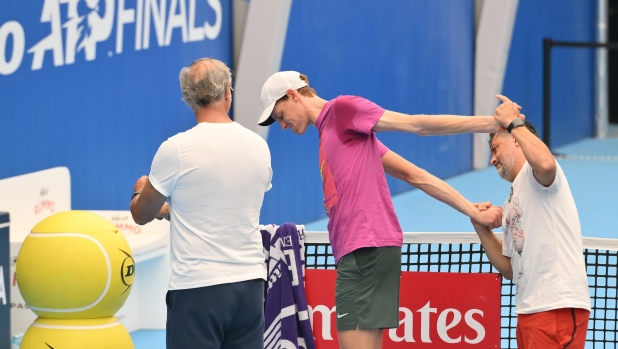 Jannik Sinner's first training session on the occasion of the Nitto ATP Finals in Turin at the Sporting press club, 5 November 2024 ANSA/ ALESSANDRO DI MARCO