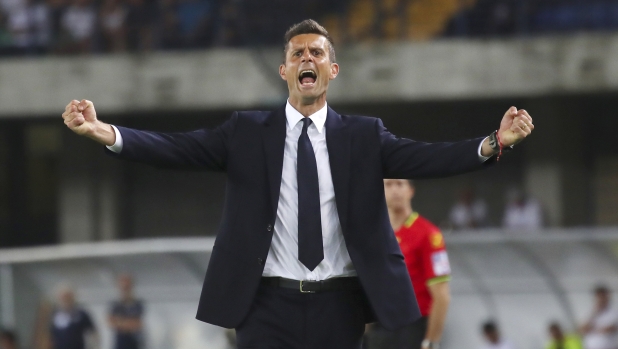 Thiago Motta (head coach Juventus FC)  celebration  in action  during the  Serie A enilive soccer match between Hellas Verona  and Juventus at the Marcantonio Bentegodi Stadium, north Est Italy - Monday, August  26, 2024. Sport - Soccer (Photo by Paola Garbuio /Lapresse)