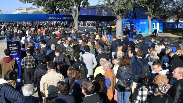 Queues at the entrance of the Inalpi Arena on the first day of the Nitto ATP Finals Torino 2024, Italy, 10 november 2024 ANSA/ALESSANDRO DI MARCO