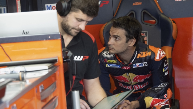 MISANO ADRIATICO, ITALY - SEPTEMBER 09: Dani Pedrosa of Spain and Red Bull KTM Factory Racing looks on in box during the Misano MotoGP Official Test at Misano World Circuit on September 09, 2024 in Misano Adriatico, Italy. (Photo by Mirco Lazzari gp/Getty Images)