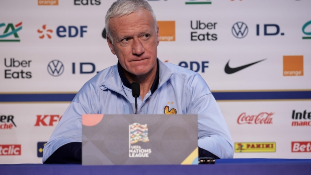 epa11718747 Franceâ??s head coach Didier Deschamps speaks during a press conference in Saint Denis, north of Paris, France, 13 November 2024. France will play against Israel in their UEFA Nations League qualifying match on 14 November.  EPA/CHRISTOPHE PETIT TESSON