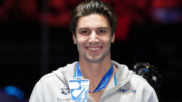 Lorenzo Mora from Italy, silver medal 200 back at Budapest 2024, December  15 ,  (Photo by Gian Mattia D\'Alberto /LaPresse)